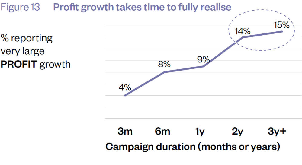 This is how The Long and the Short of It presents campaigns' effect on profit over 3+ years